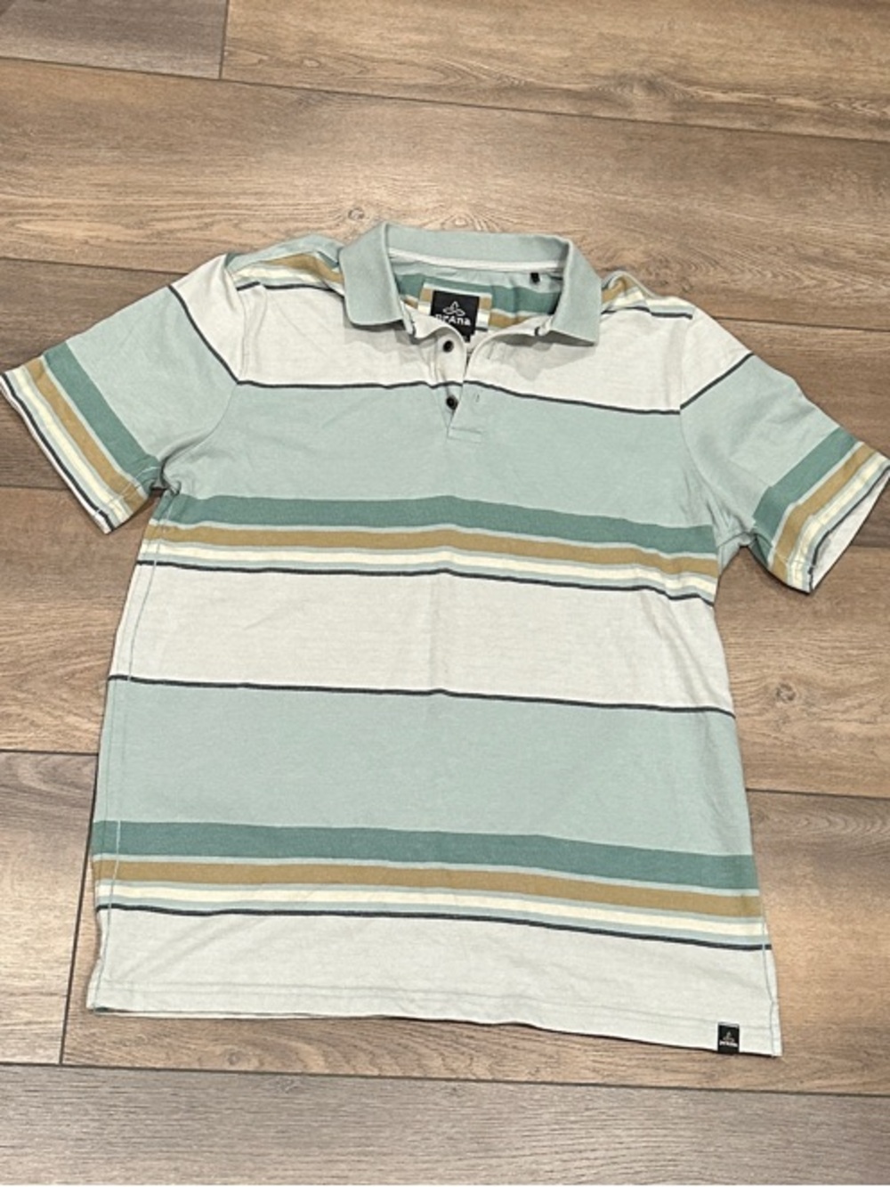 Prana Light Teal and Cream Striped Polo